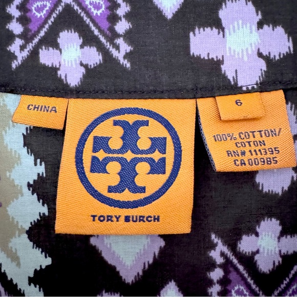 Tory Burch Purple & Brown Beaded Abstract Ikat Midi Kaftan Tunic, Size 6, EUC - Picture 12 of 12